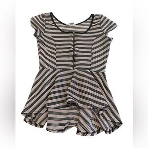 IT GIRL Striped Zip-Front Peplum Top - Size Medium - Y2K Style